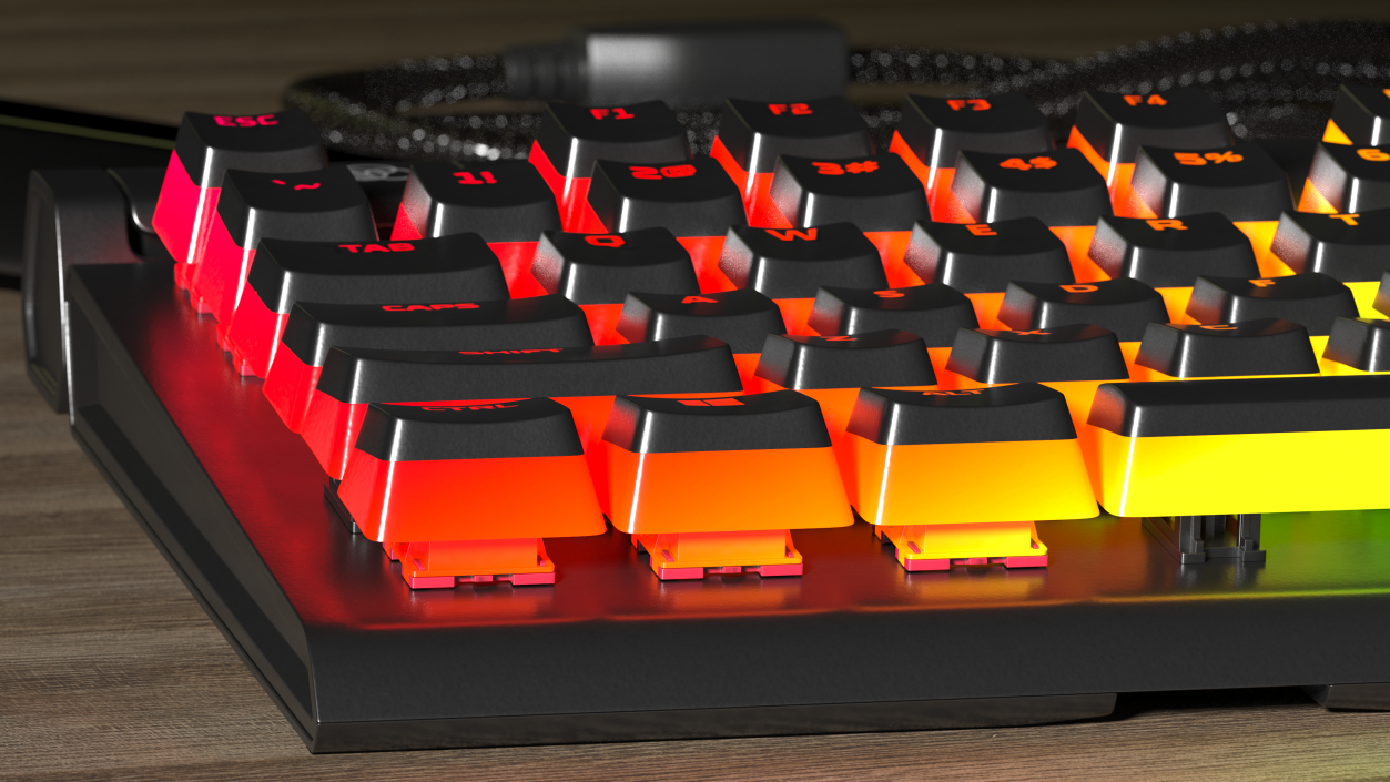 RGB Mechanical Gaming Keyboard switched On 3D