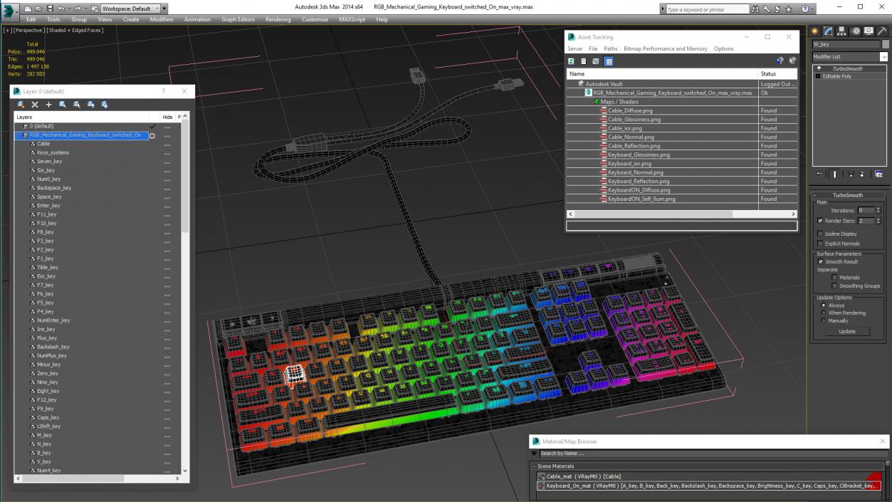 RGB Mechanical Gaming Keyboard switched On 3D