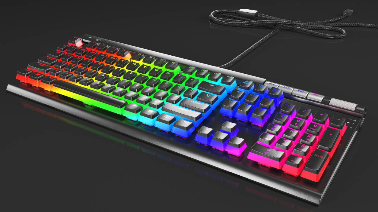 RGB Mechanical Gaming Keyboard switched On 3D