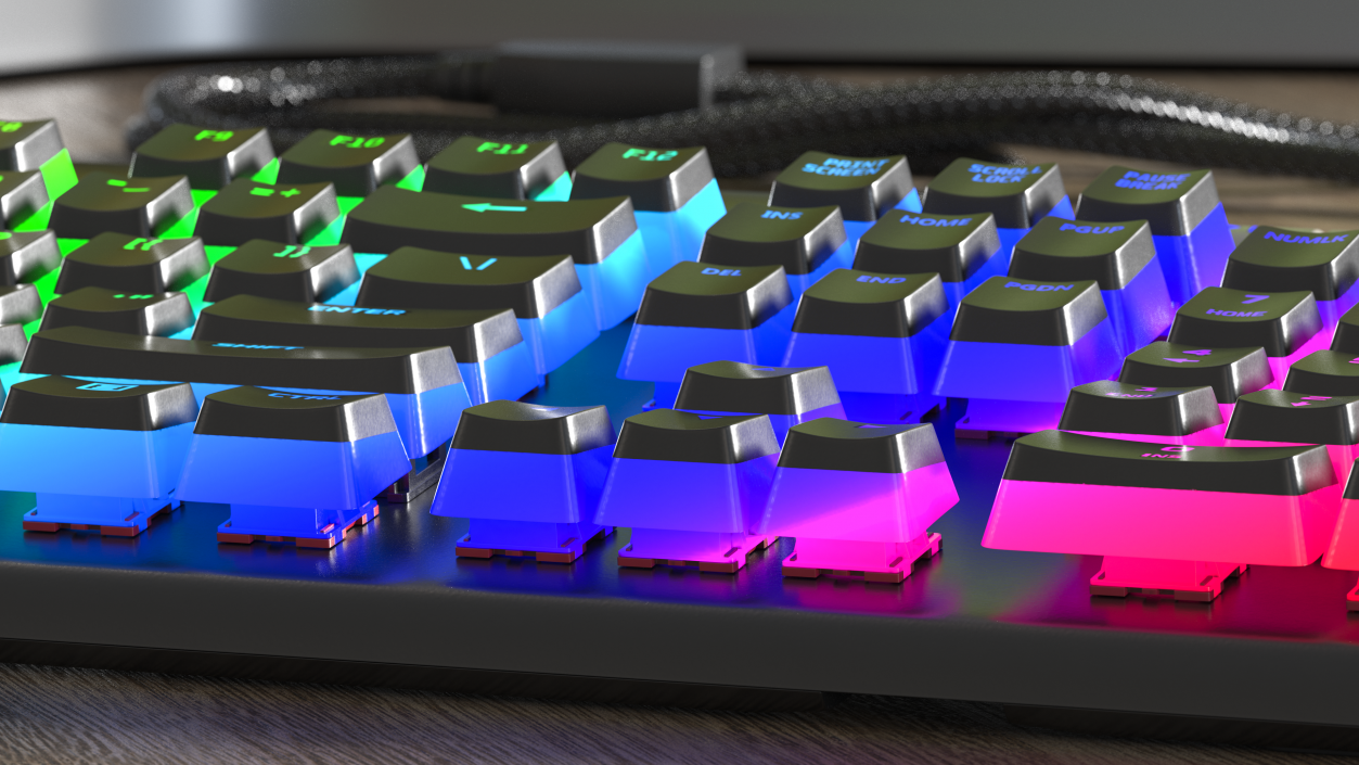 RGB Mechanical Gaming Keyboard switched On 3D