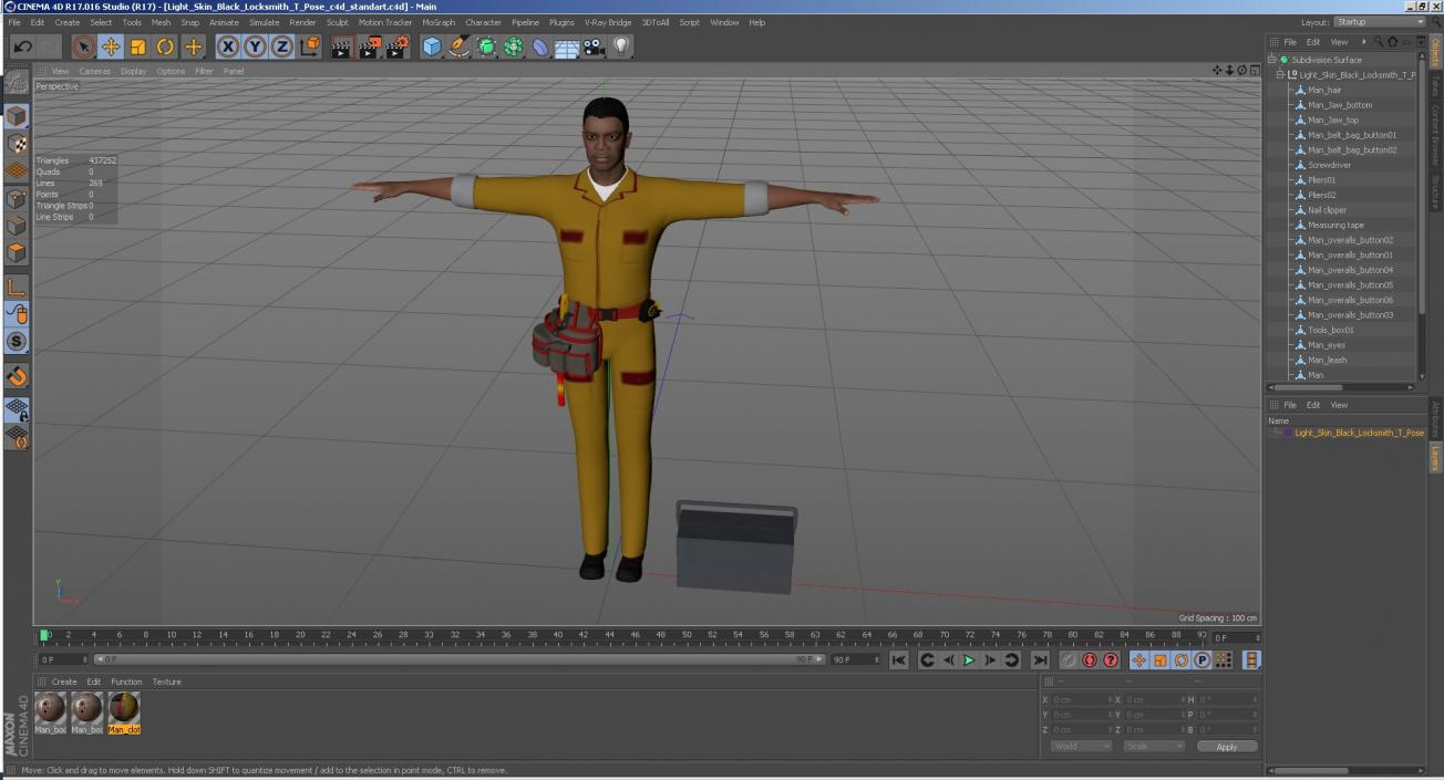 3D Light Skin Black Locksmith T Pose model