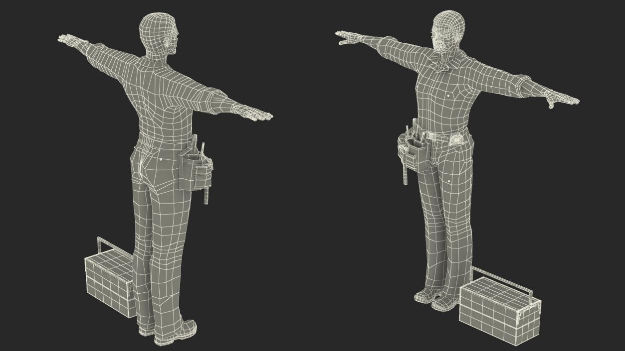 3D Light Skin Black Locksmith T Pose model