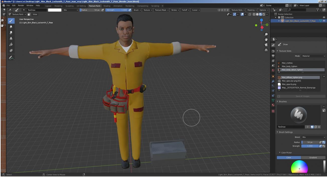 3D Light Skin Black Locksmith T Pose model