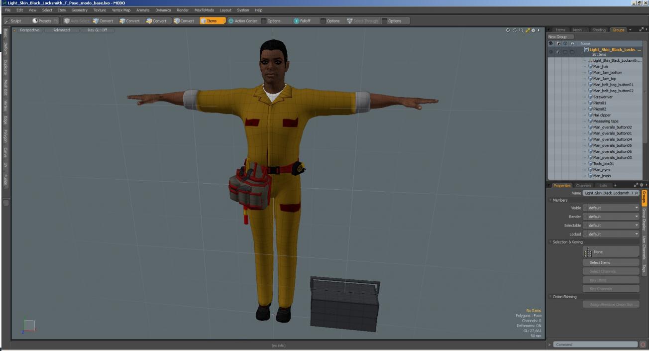 3D Light Skin Black Locksmith T Pose model