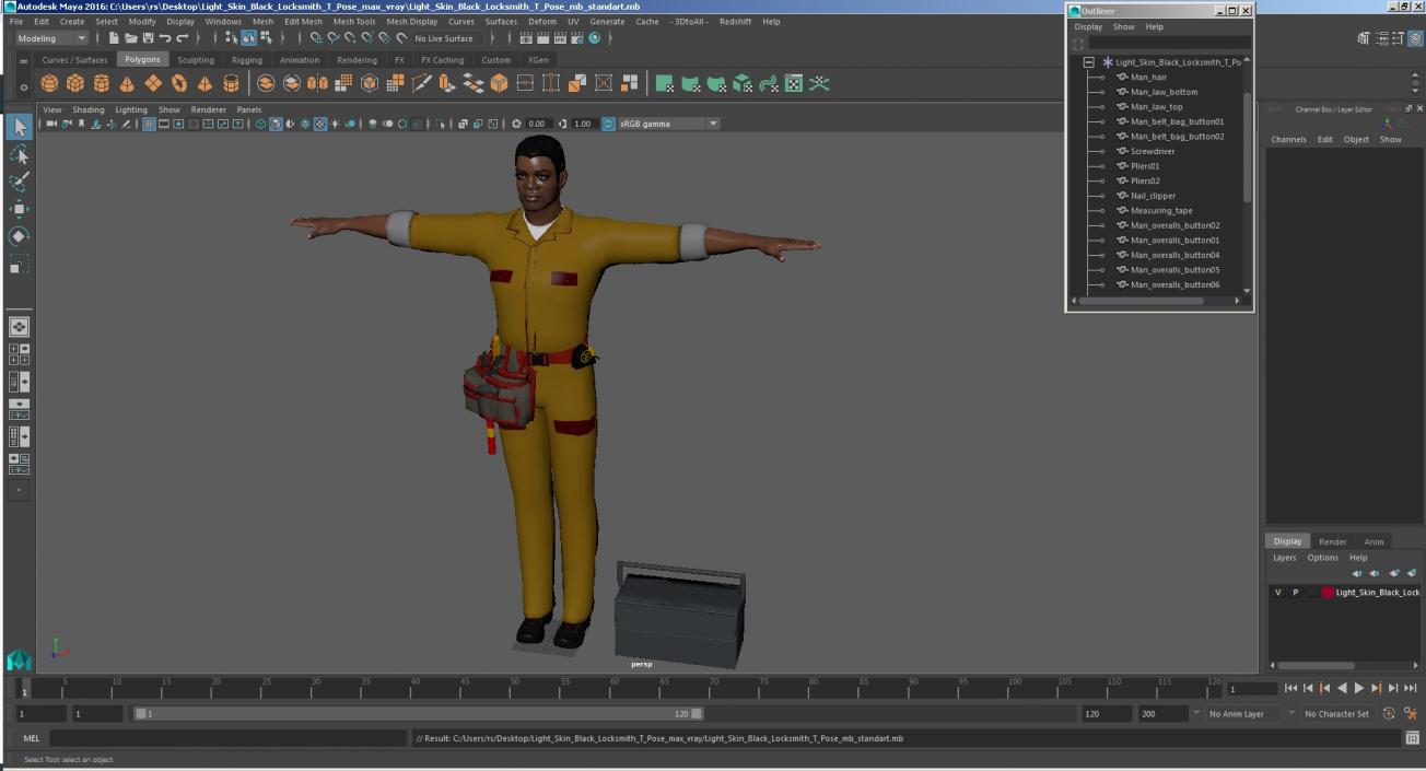 3D Light Skin Black Locksmith T Pose model