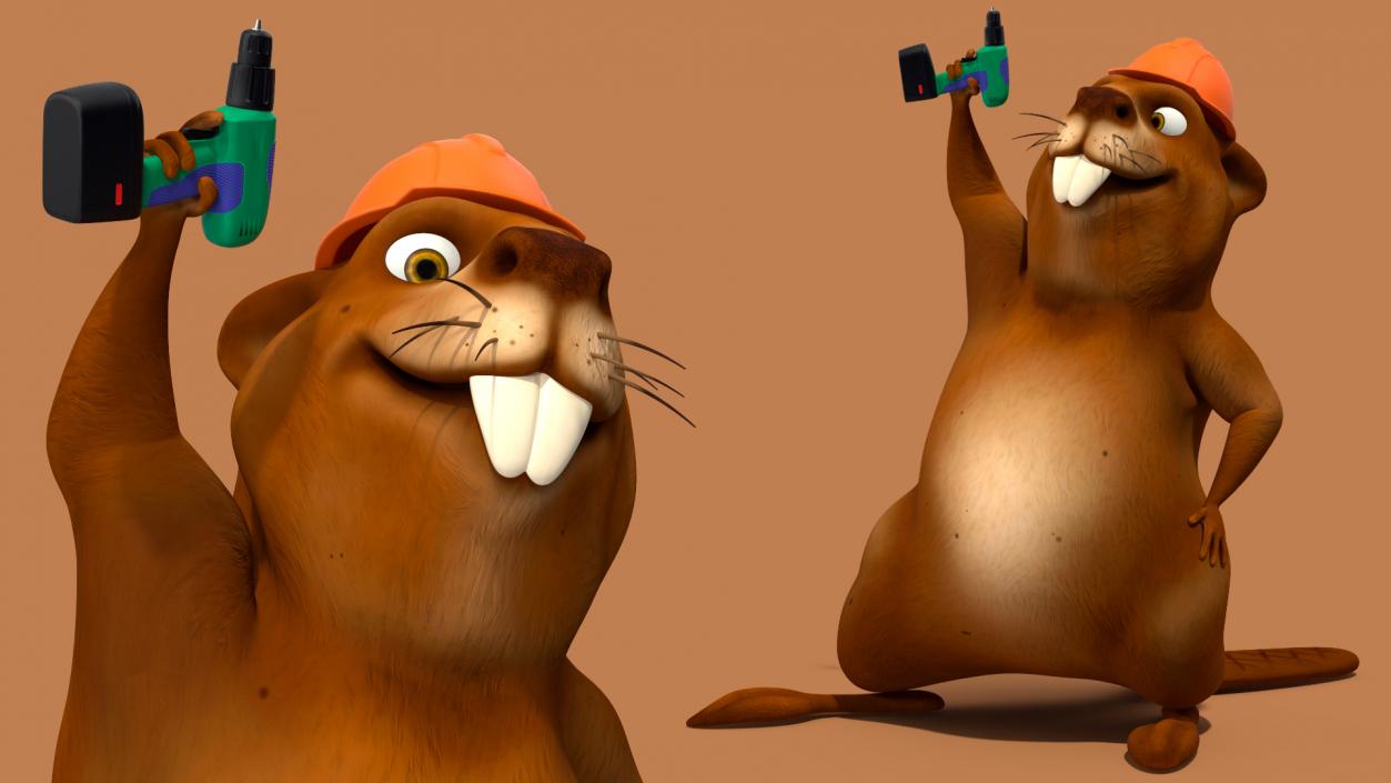 Cartoon Beaver with Screw Driver 3D