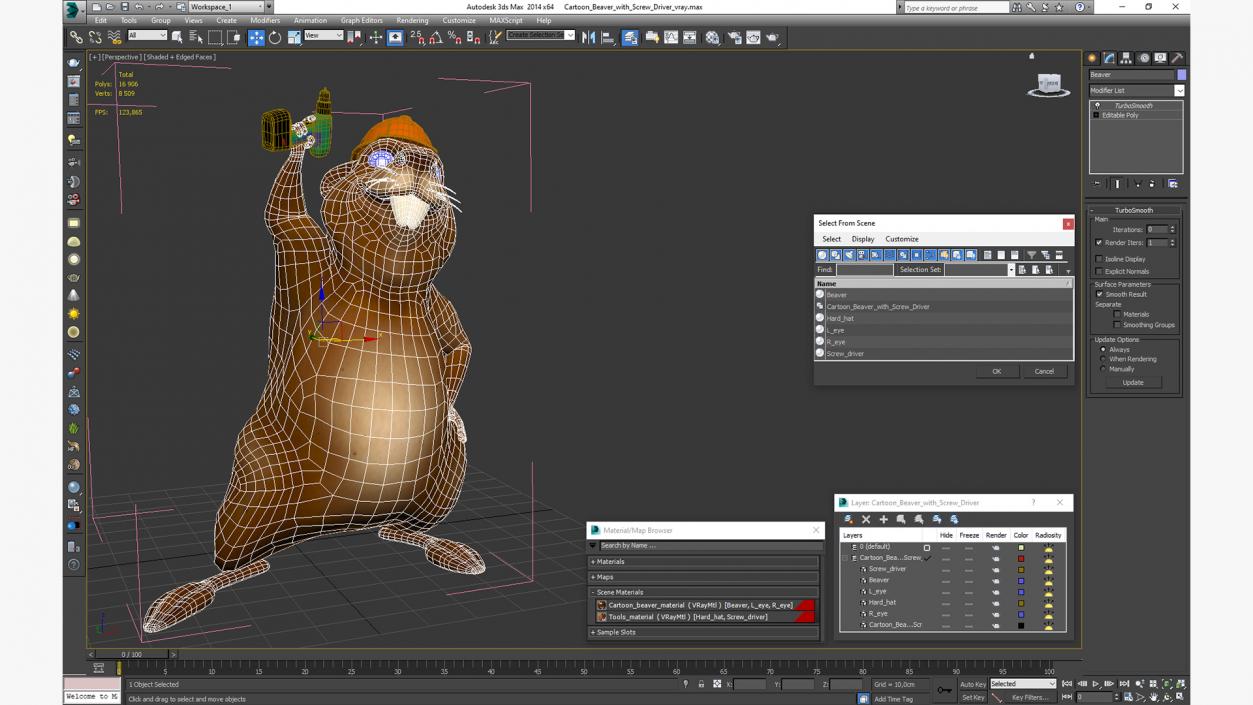 Cartoon Beaver with Screw Driver 3D