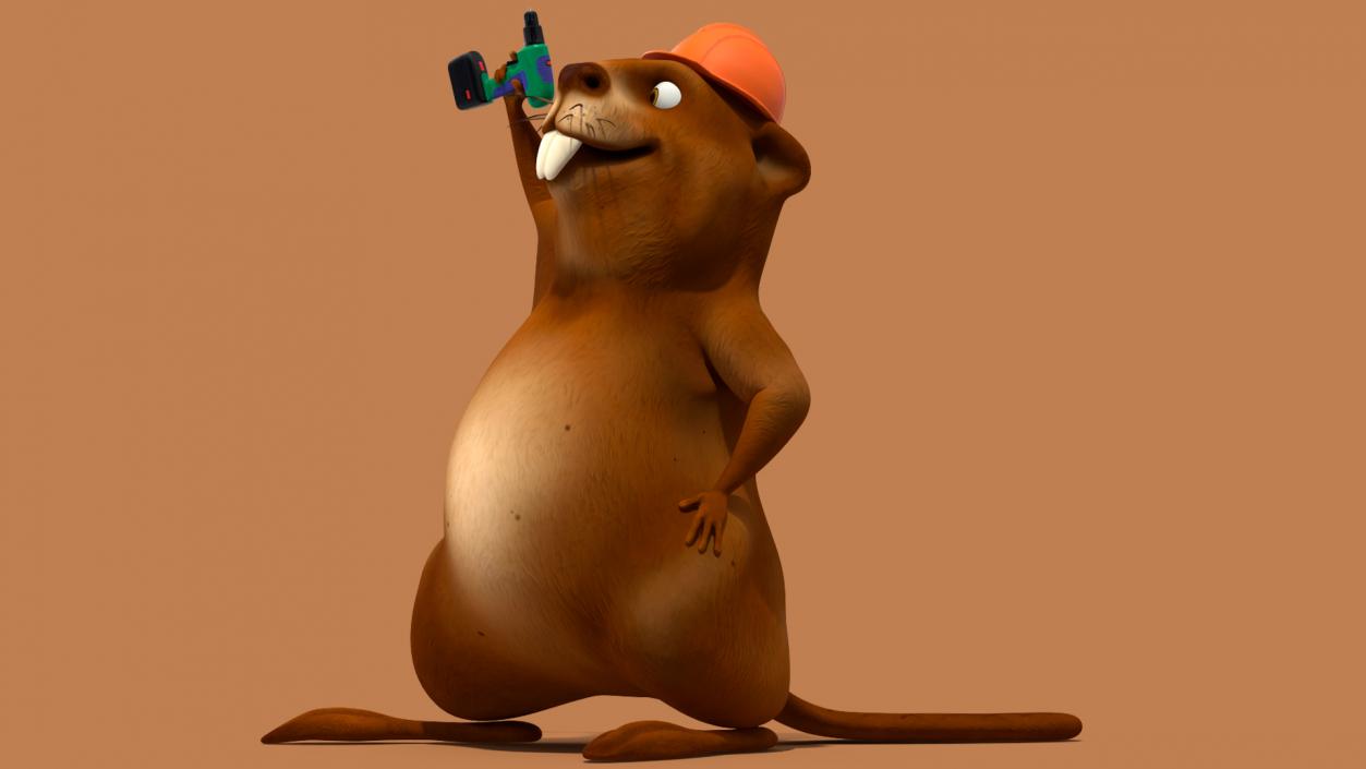 Cartoon Beaver with Screw Driver 3D