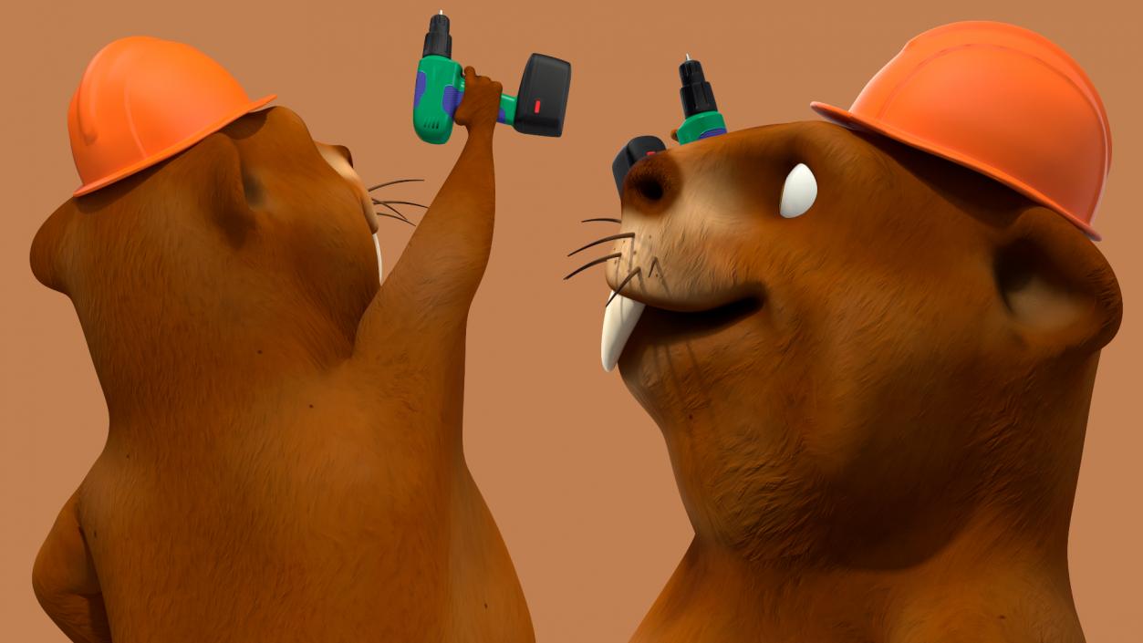 Cartoon Beaver with Screw Driver 3D