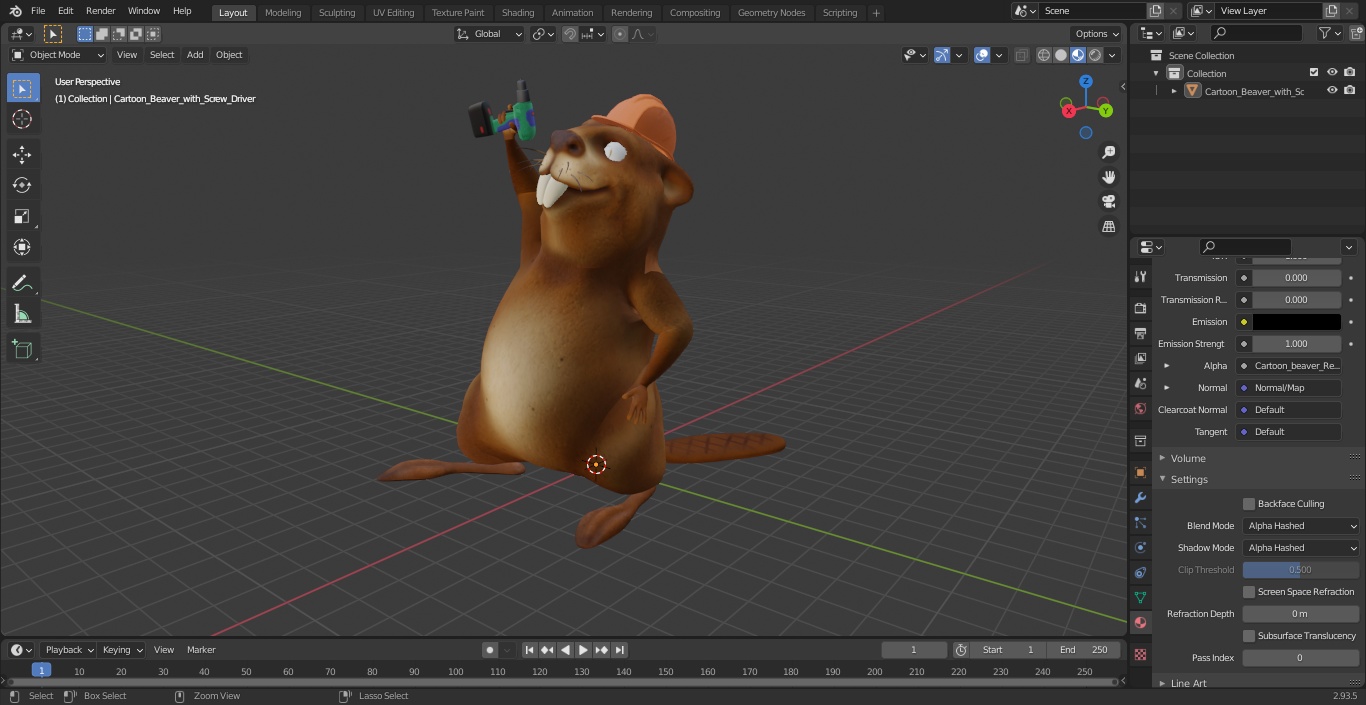 Cartoon Beaver with Screw Driver 3D