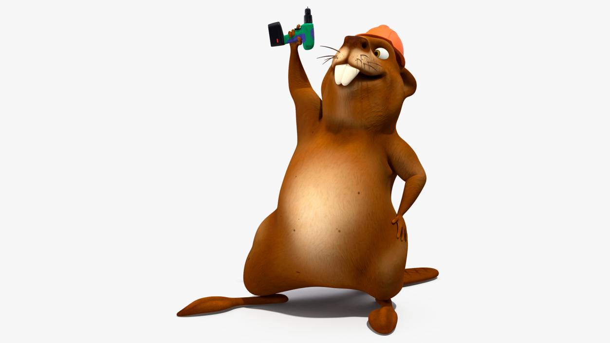 Cartoon Beaver with Screw Driver 3D