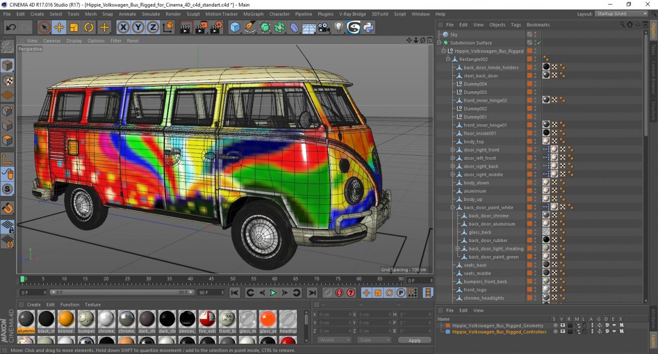 Hippie Volkswagen Bus Rigged for Cinema 4D 3D