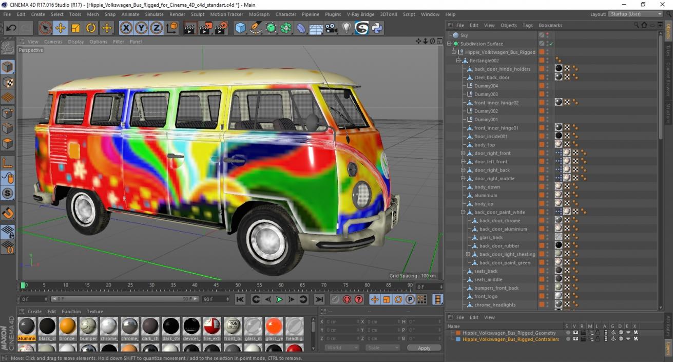 Hippie Volkswagen Bus Rigged for Cinema 4D 3D