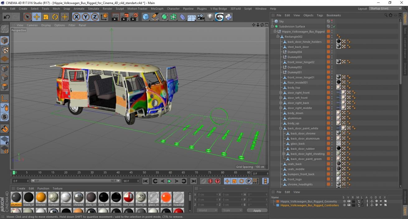 Hippie Volkswagen Bus Rigged for Cinema 4D 3D