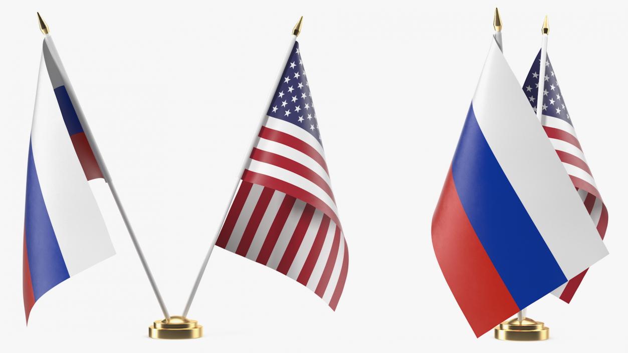 3D Table Flags USA and Russia