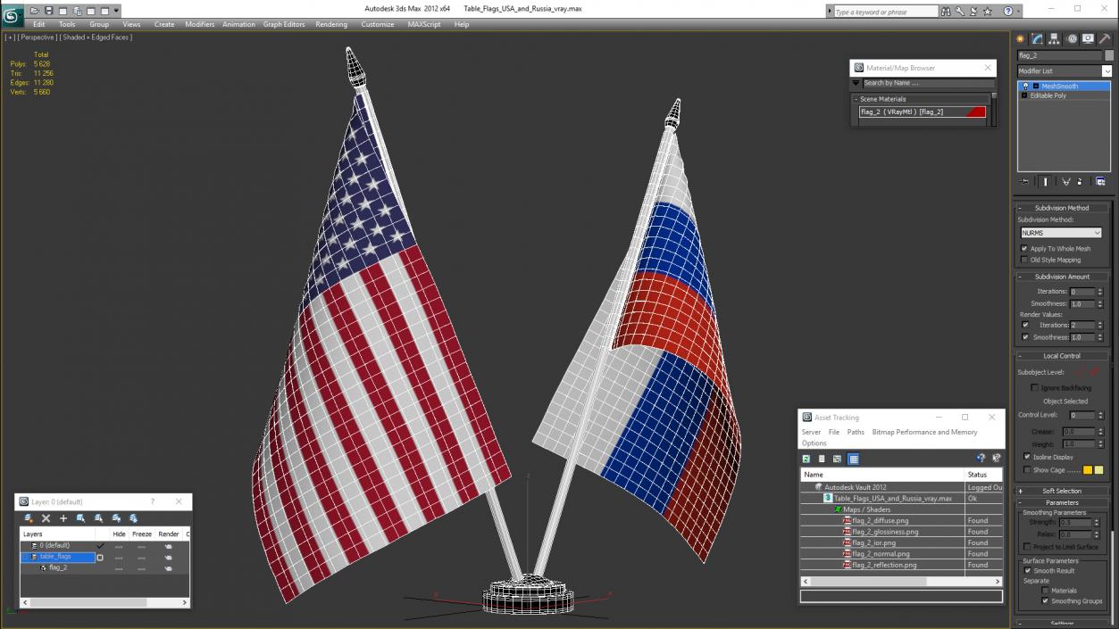 3D Table Flags USA and Russia