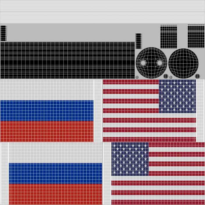 3D Table Flags USA and Russia