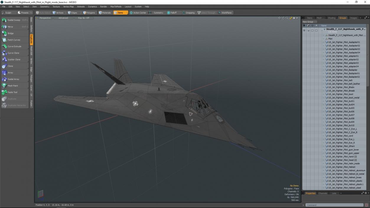 Stealth F-117 Nighthawk with Pilot in Flight 3D model