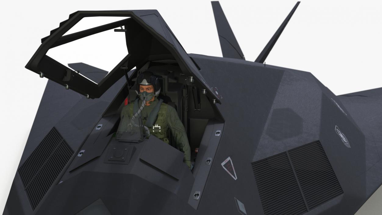 Stealth F-117 Nighthawk with Pilot in Flight 3D model