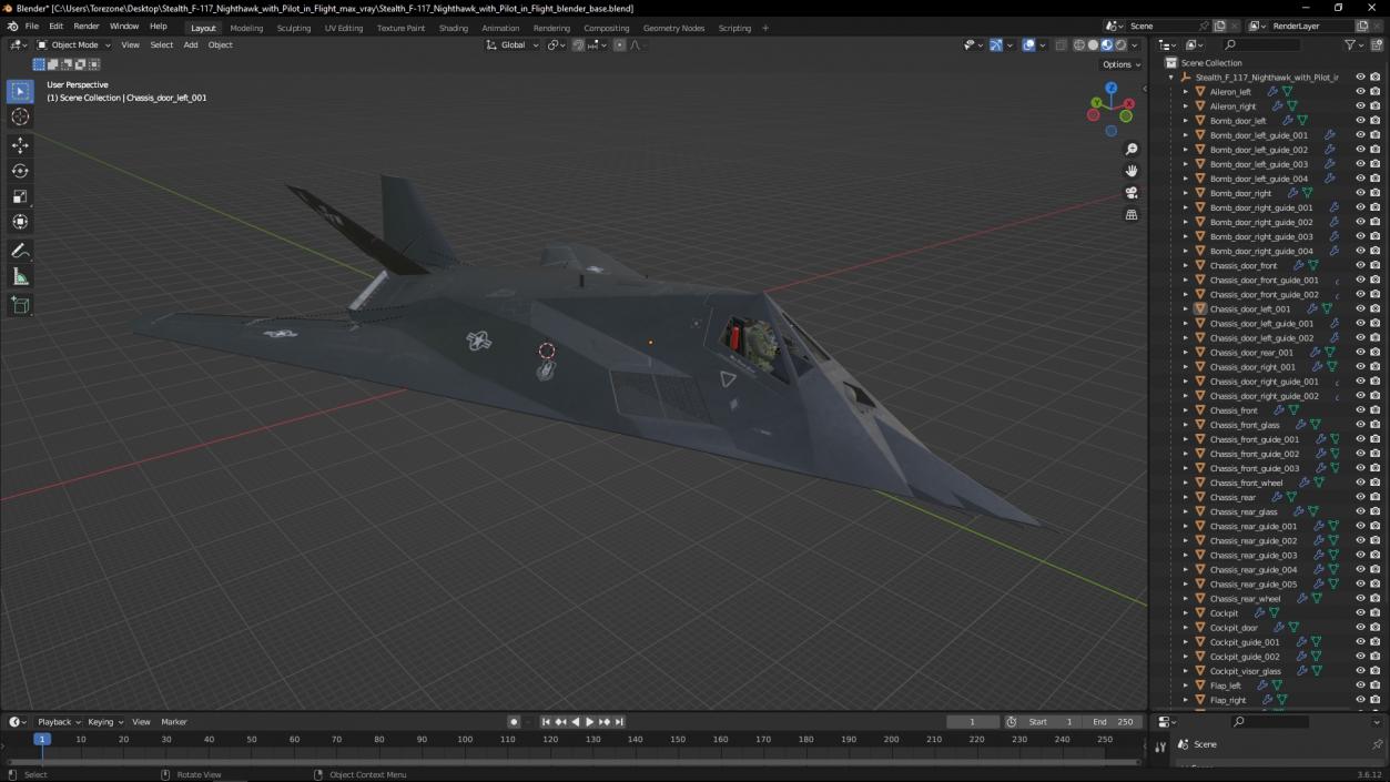 Stealth F-117 Nighthawk with Pilot in Flight 3D model