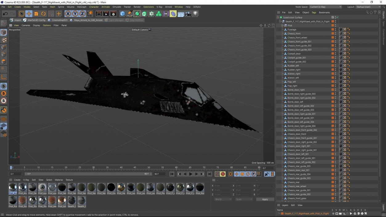 Stealth F-117 Nighthawk with Pilot in Flight 3D model