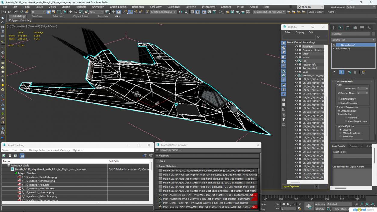 Stealth F-117 Nighthawk with Pilot in Flight 3D model