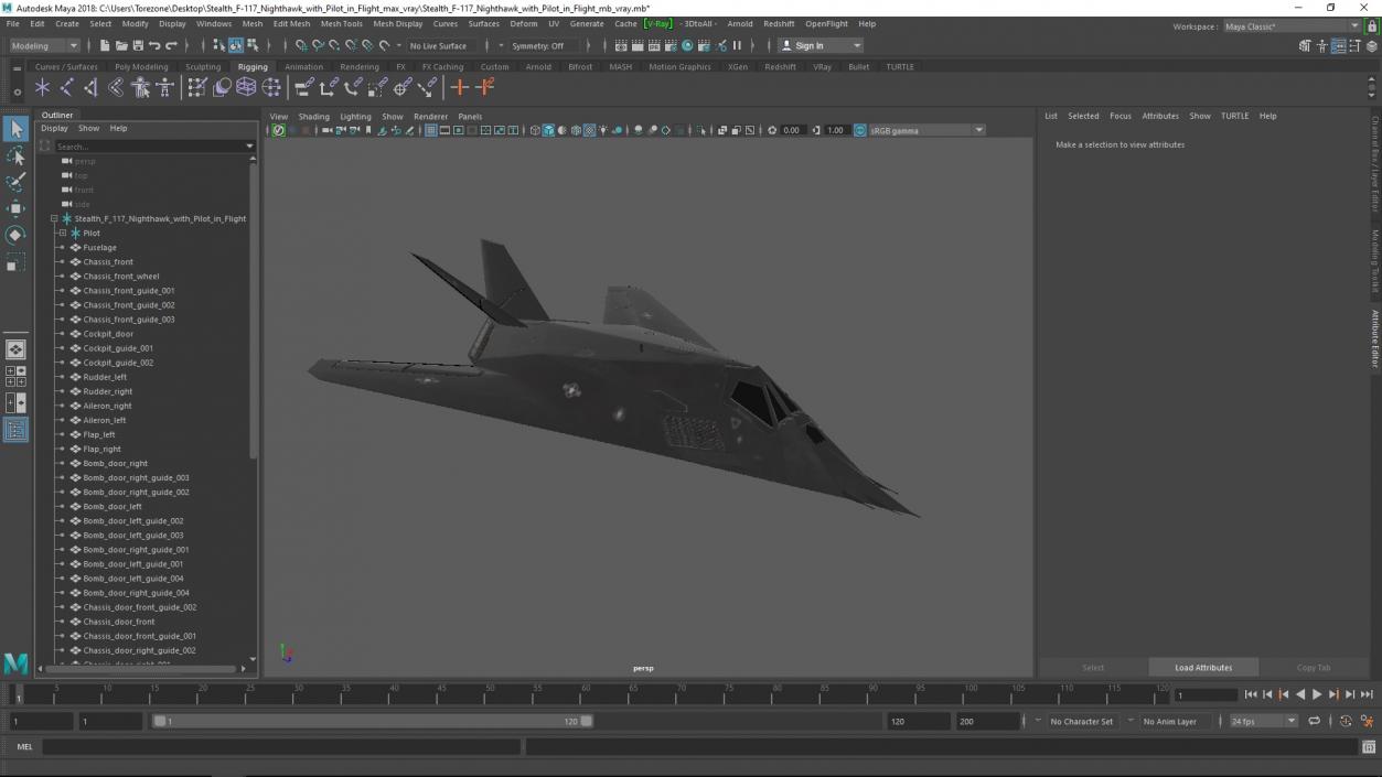 Stealth F-117 Nighthawk with Pilot in Flight 3D model