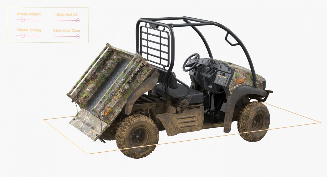 3D model Kawasaki MULE 4x4 2019 Camo Dirty Rigged