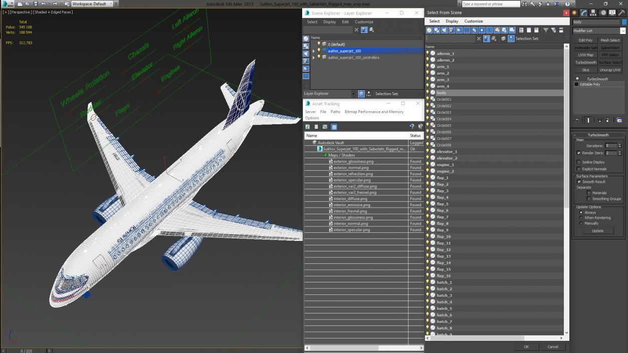 3D Sukhoi Superjet 100 with Saberlets Rigged