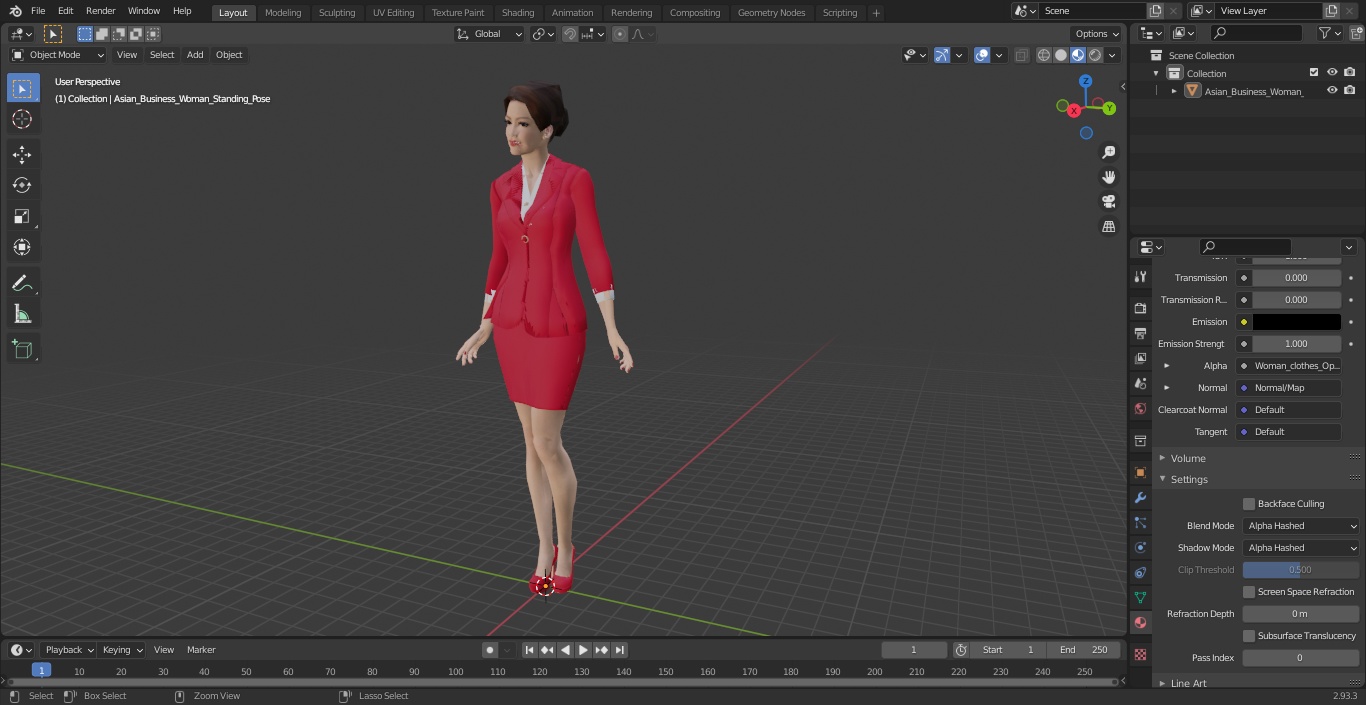 Asian Business Woman Standing Pose 3D model