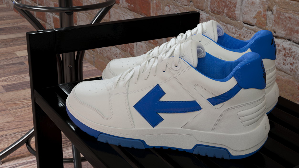 3D Leather Sneakers Off White Blue