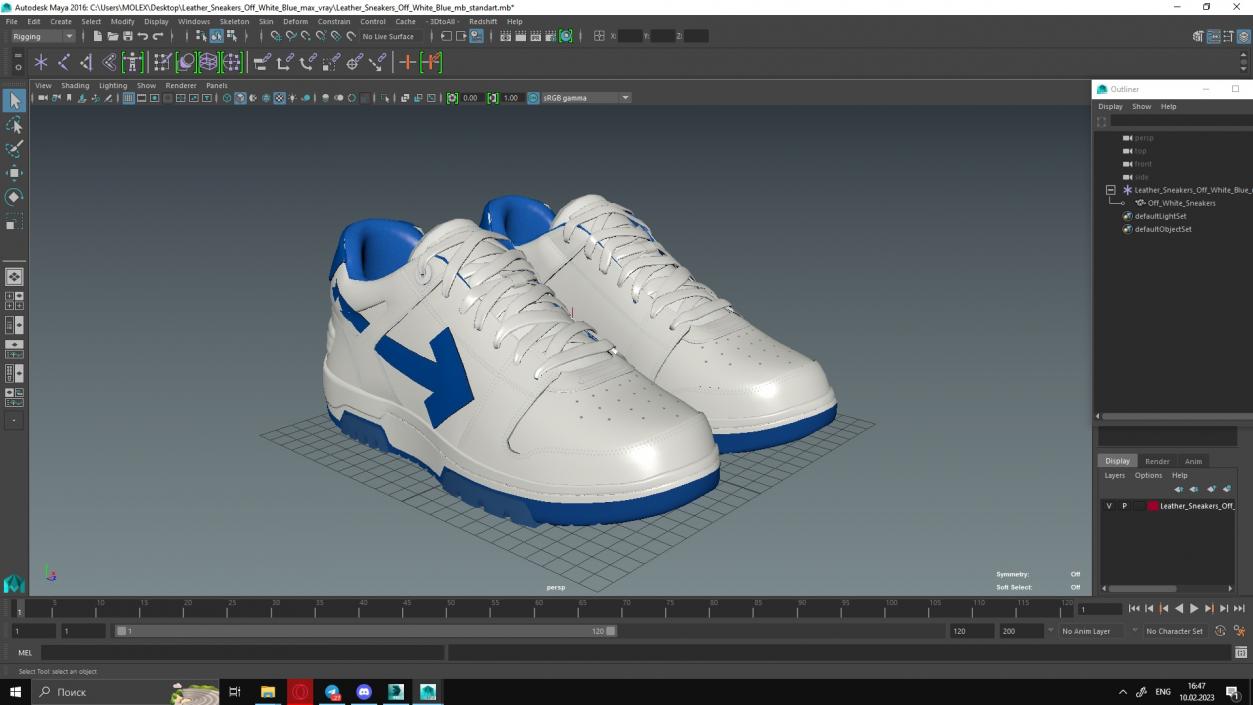 3D Leather Sneakers Off White Blue