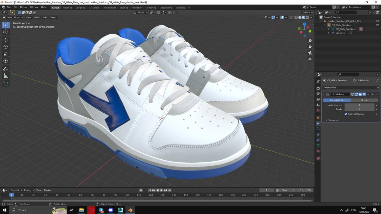 3D Leather Sneakers Off White Blue