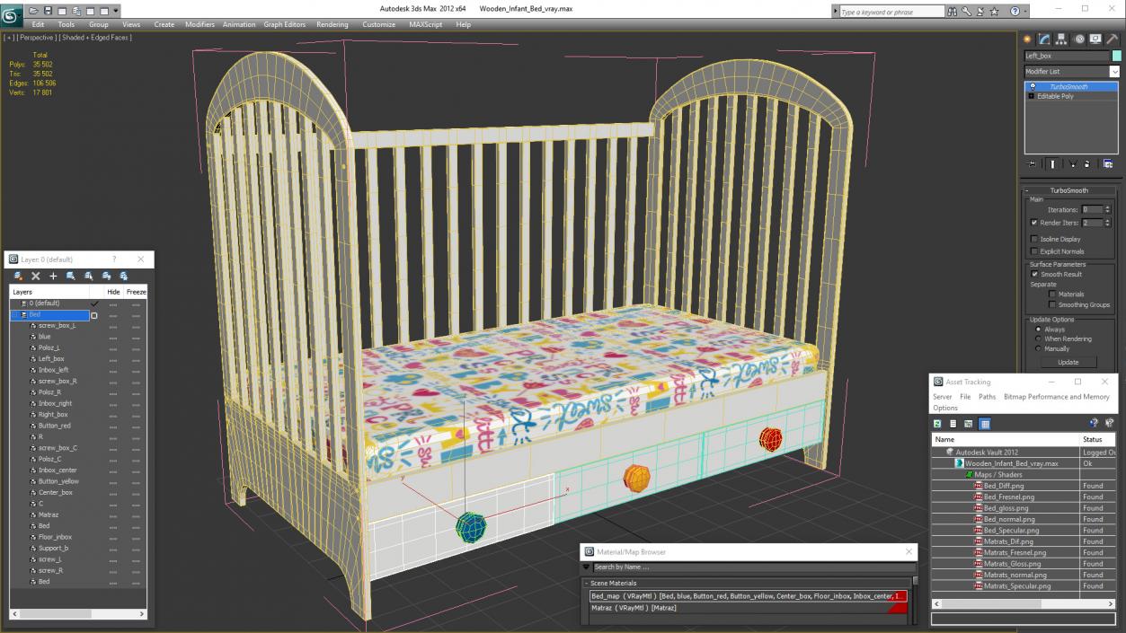 Wooden Infant Bed 3D