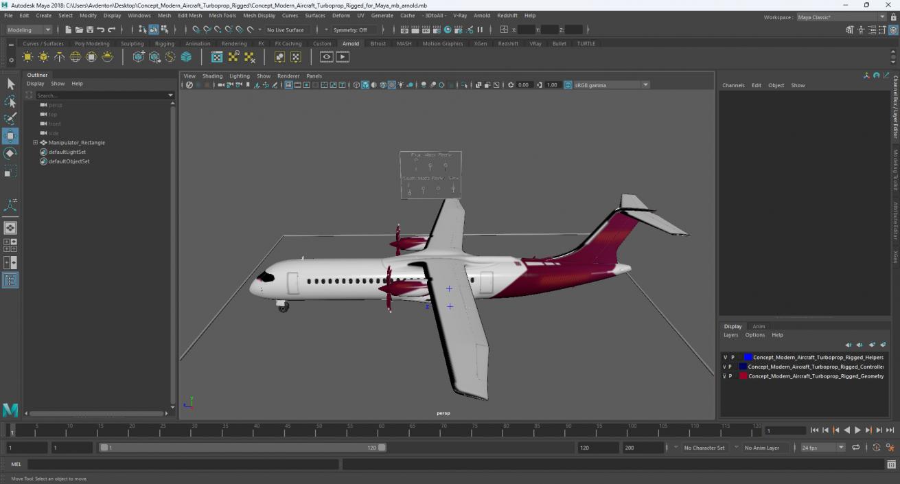 Concept Modern Aircraft Turboprop Rigged for Maya 3D model