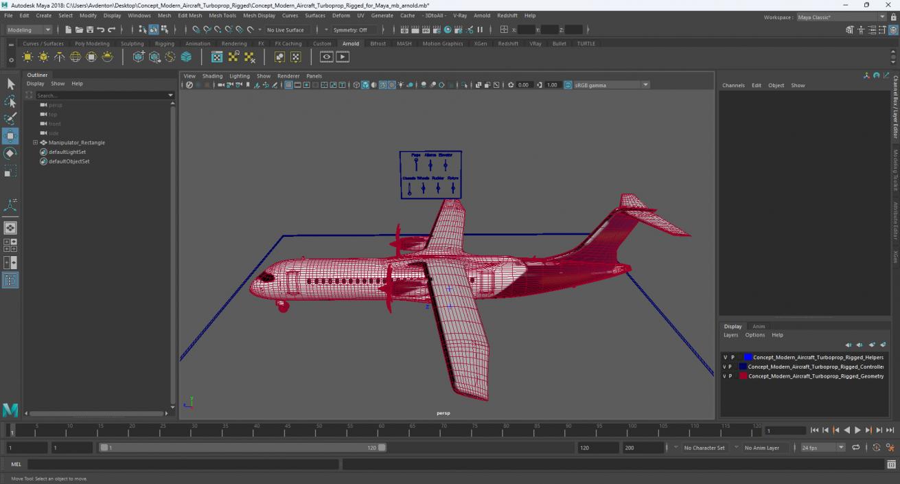 Concept Modern Aircraft Turboprop Rigged for Maya 3D model