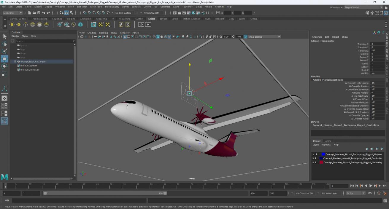 Concept Modern Aircraft Turboprop Rigged for Maya 3D model