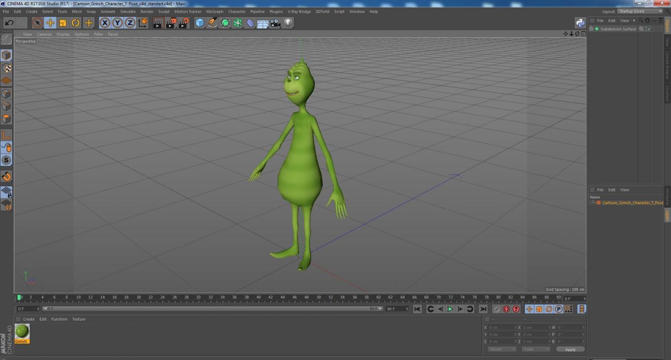 3D Cartoon Grinch Character T-Pose