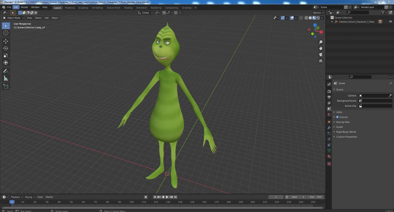 3D Cartoon Grinch Character T-Pose