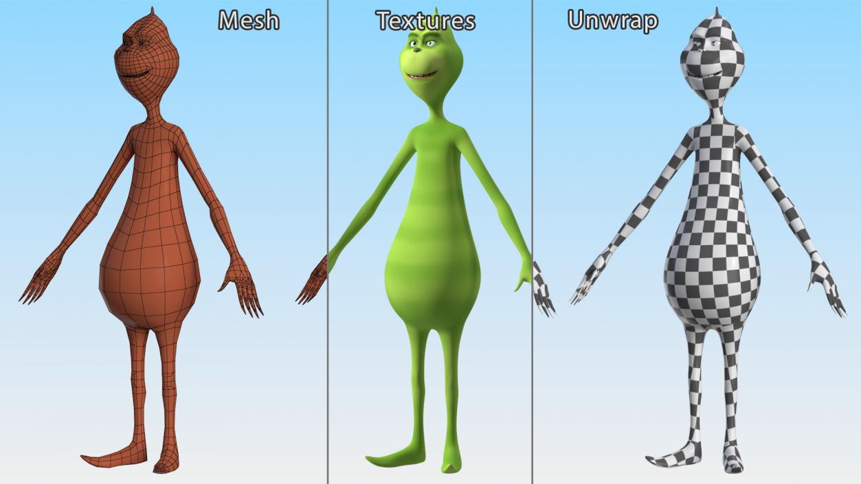 3D Cartoon Grinch Character T-Pose