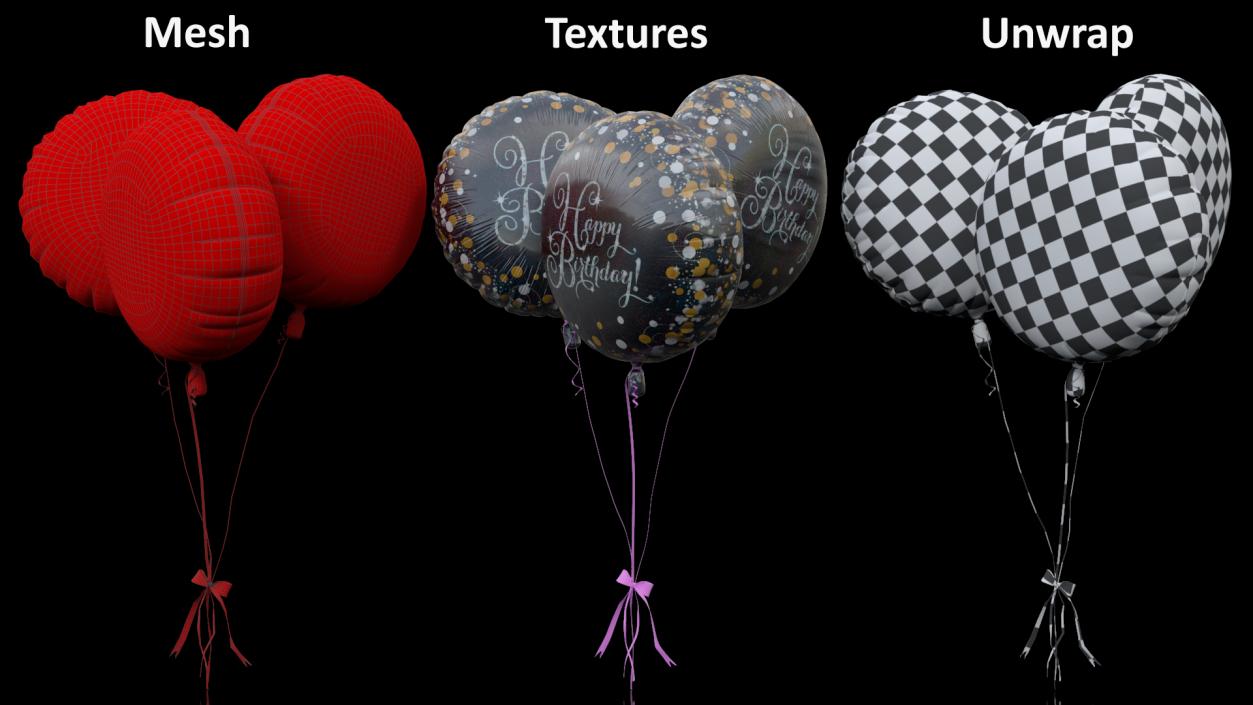 Three Happy Birthday Balloons 3D model