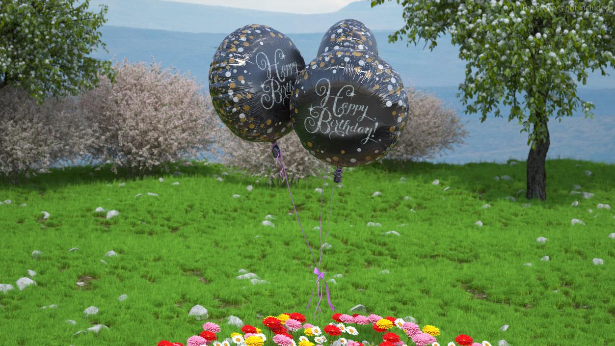 Three Happy Birthday Balloons 3D model