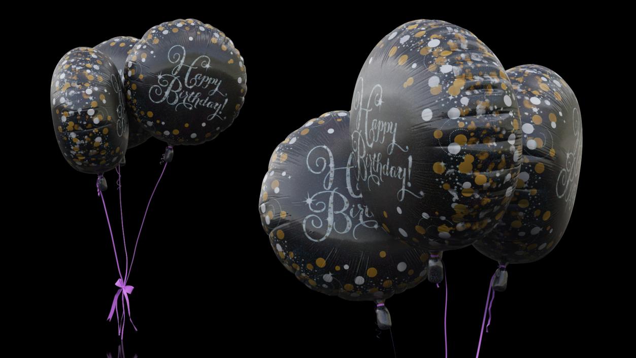 Three Happy Birthday Balloons 3D model