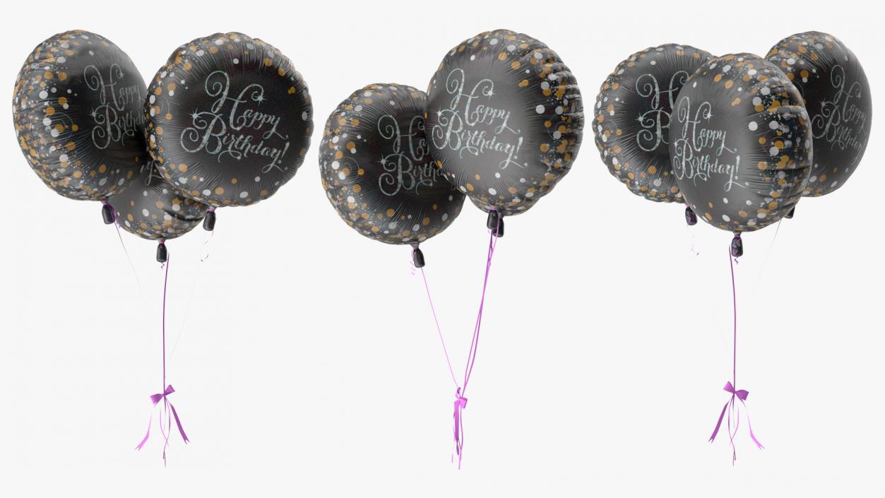 Three Happy Birthday Balloons 3D model