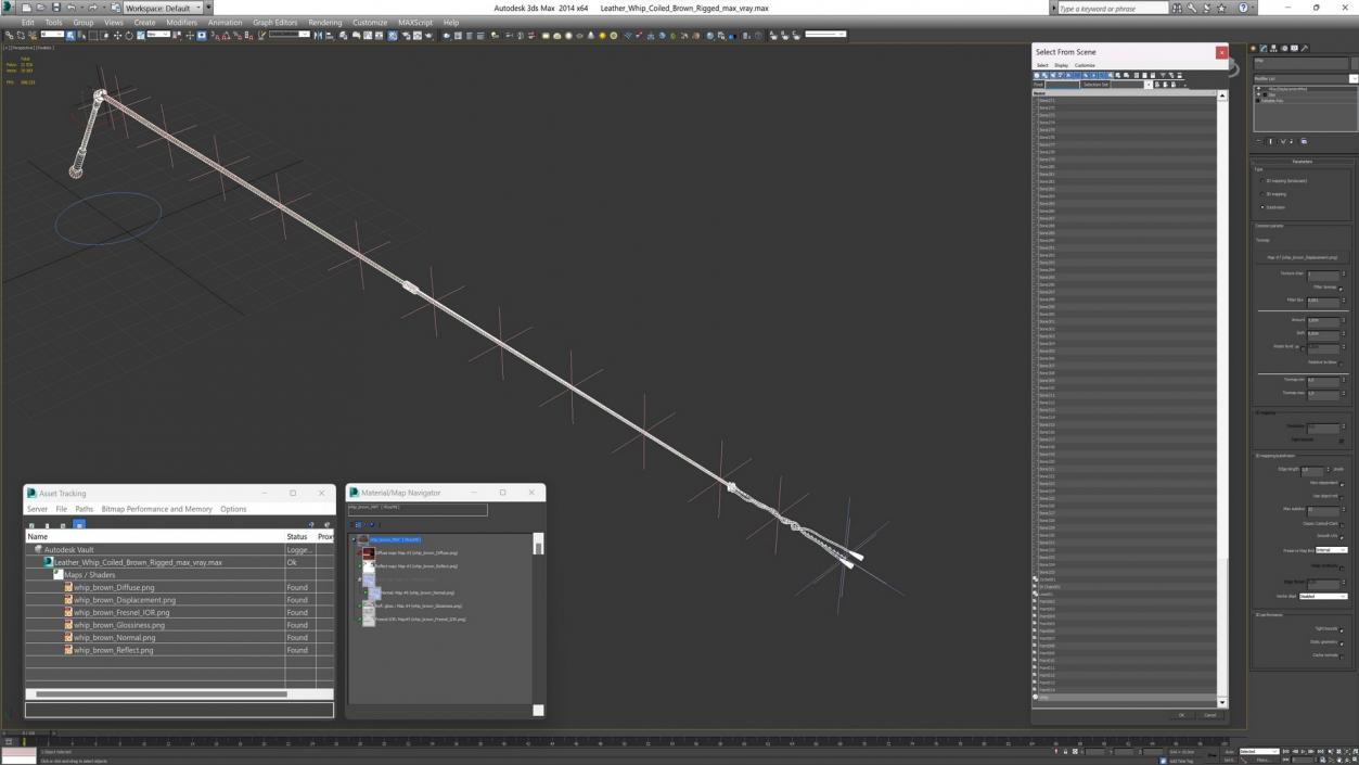 Leather Whip Coiled Brown Rigged 2 3D model