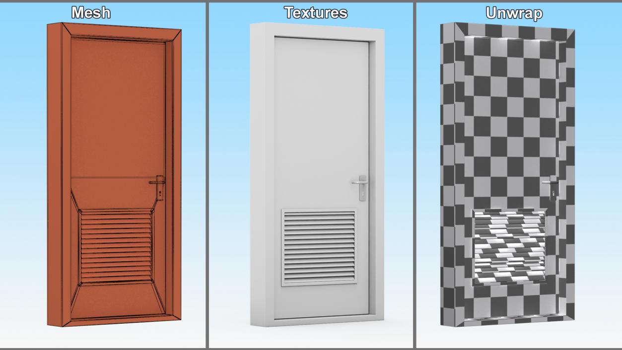 3D model Grey Fire Exit Doors with Panic Bar