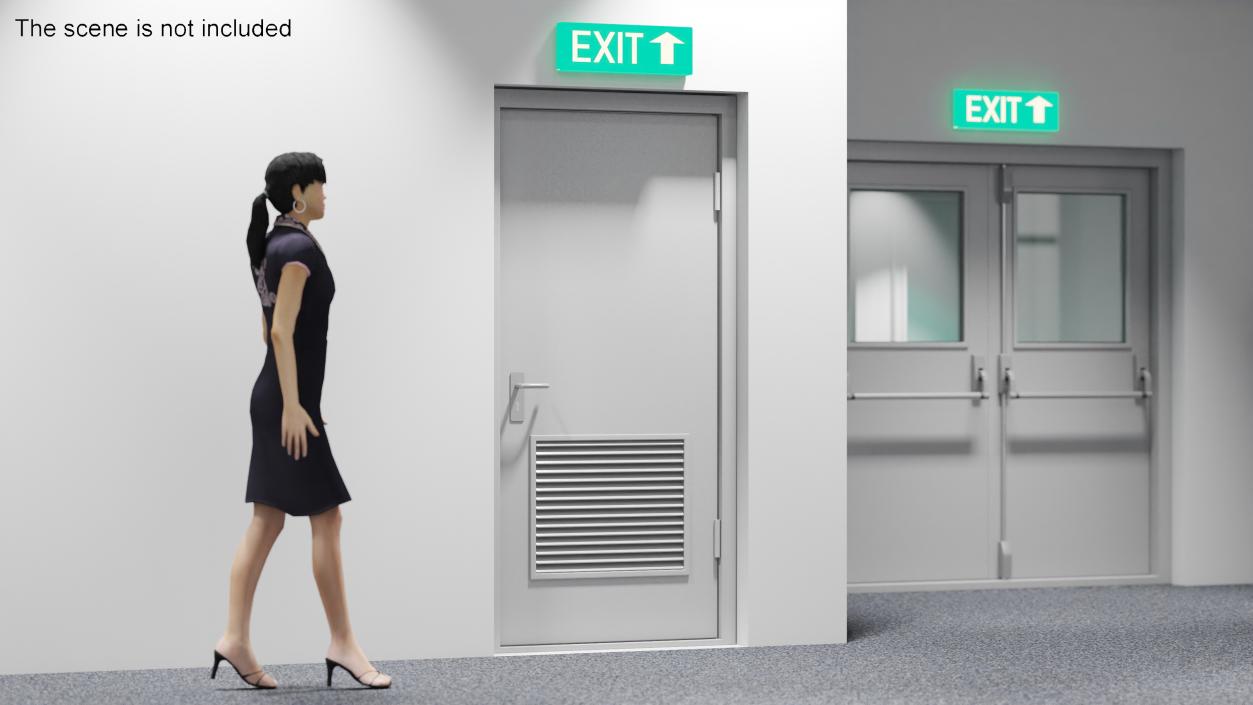 3D model Grey Fire Exit Doors with Panic Bar