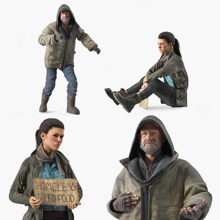 Rigged Homeless Woman and Old Man Collection 3D model