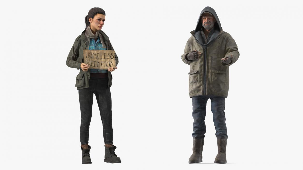 Rigged Homeless Woman and Old Man Collection 3D model