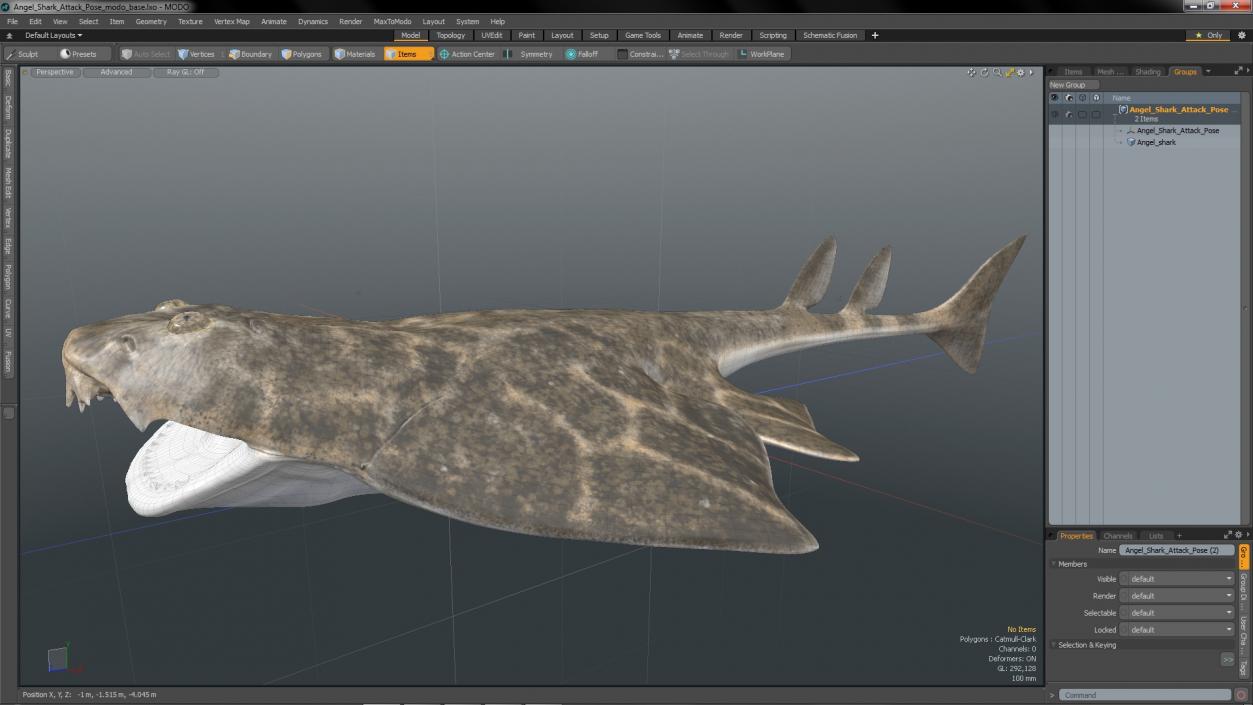 3D Angel Shark Attack Pose model